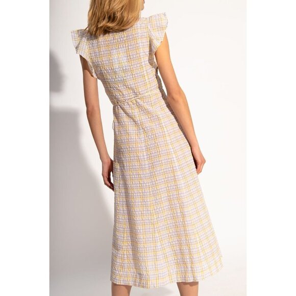 NWT GANNI Seersucker Check Print Wrap Dress in Multicolor Sz 34 / XS - Picture 5 of 13